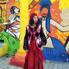 Load image into Gallery viewer, Retro ethnic embroidery exotic loose lantern sleeve fringed top
