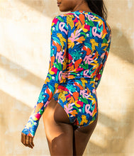 Load image into Gallery viewer, Triangle One Piece Print Zip Long Sleeve Swimsuit
