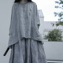 Load image into Gallery viewer, Ice Silk Grey Doll Sleeve Drawstring Loose Effortless Shirt Top
