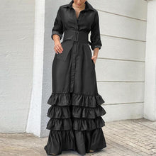 Load image into Gallery viewer, Long solid lapel buttoned belt dress

