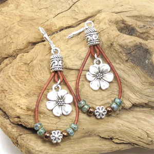 Bohemian leather rope floral earrings simple earrings