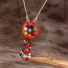 Load image into Gallery viewer, Semi-Precious Stone Long Necklace Thai Wax Rope Woven Floral Pendant Sweater Chain
