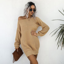 Load image into Gallery viewer, Autumn/winter casual off-the-shoulder lantern sleeve knitted sweater dress
