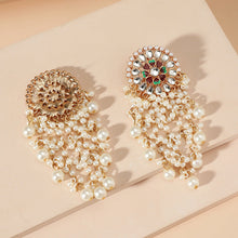 Load image into Gallery viewer, Fashion retro exotic ethnic style exaggerated earrings palace style diamond pearl tassel earrings
