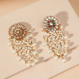 Fashion retro exotic ethnic style exaggerated earrings palace style diamond pearl tassel earrings