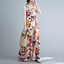 Load image into Gallery viewer, Cotton Linen Dress Loose Large Size Ethnic Style Retro Print Breathable Large Swing Camisole Robe
