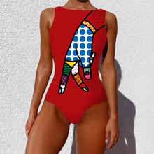 Load image into Gallery viewer, Swimsuit One-piece Bikini Personality Abstract Printed Swimsuit Female Sleeveless Monokini hand
