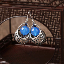 Load image into Gallery viewer, Ethnic Style Earrings Blue Agate Silver Earrings Retro Tibetan Style with Cheongsam Sterling Silver Earrings
