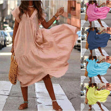 Load image into Gallery viewer, Street Style Solid Color Boho Maxi Dress Summer Candy Color Plus Size S-5XL V-neck Loose Irregular Long Dress
