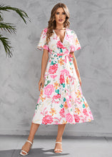 Load image into Gallery viewer, Summer print V-neck midi midi dress with a nipped-in waist
