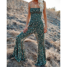 Load image into Gallery viewer, Small floral sexy suspender jumpsuit home flared pants jumpsuit
