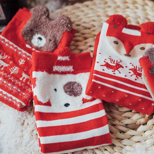 Autumn and winter new product red Christmas socks gift box cartoon cute medium tube socks female cotton socks Christmas socks boxed