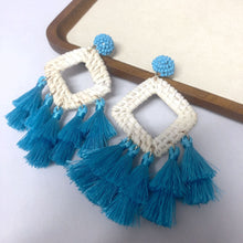 Load image into Gallery viewer, New vintage rattan tassel earrings earrings Bohemian handmade raffia earrings
