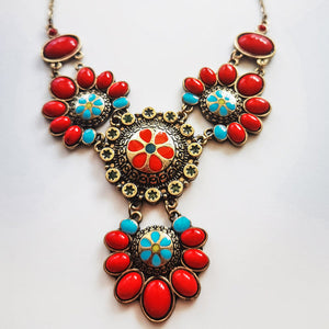 Hair ornament headwear alloy Tibetan Necklace ethnic style fresh gold-plated oil drop color glaze set Pendant Silver Gold Red Green