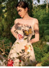 Load image into Gallery viewer, New three-dimensional flowers in summer, vintage waist slimming slip dress
