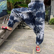 Load image into Gallery viewer, Ethnic style summer men&#39;s and women&#39;s same large crotch pants cotton and linen printed casual lantern trousers

