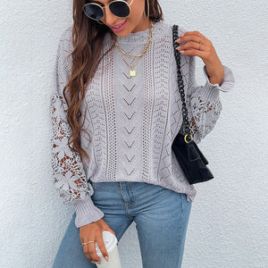 Lace stitching sweater hollow sweater woman