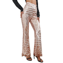 Load image into Gallery viewer, sequins high waist flared pants slim wide leg pants women&#39;s casual pants
