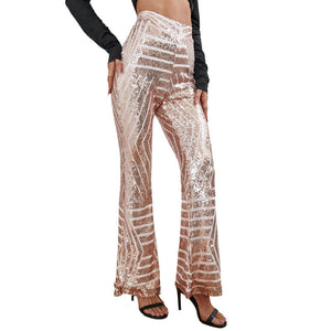 sequins high waist flared pants slim wide leg pants women's casual pants