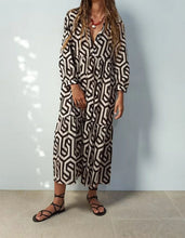 Load image into Gallery viewer, Women&#39;s Long Sleeve Lapel Green Geometric Print Shirt Dress

