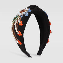 Load image into Gallery viewer, Stylish hand-stitched embroidered flowers fabric headband Personality creative diamond-encrusted knotted headband for women

