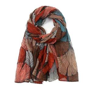Printed Bali scarf women's ginkgo biloba cotton linen hand feel silk scarf large shawl