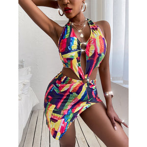 Sexy printed one-piece leisure vacation ladies swimsuit