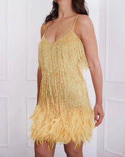 Load image into Gallery viewer, Stylish fringed sequin feather panels dress dress
