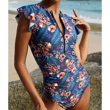 Load image into Gallery viewer, One-piece swimsuit solid color ruffles half pack beach resort swimwear bikini

