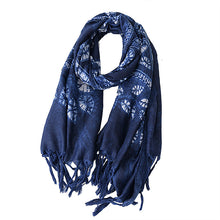 Load image into Gallery viewer, Retro ethnic scarf women&#39;s spring and autumn imitation blue dyed wild literary long summer sun protection holiday shawl scarf
