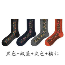 Load image into Gallery viewer, Retro socks women&#39;s tube socks ethnic style literary forest floral Japanese pile stockings stockings
