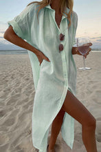 Load image into Gallery viewer, Solid color casual long sleeve midi cotton linen shirt dress
