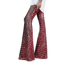 Load image into Gallery viewer, sequins high waist flared pants slim wide leg pants women&#39;s casual pants
