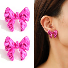 Load image into Gallery viewer, Metal flower bow Barbie pink stud earrings women&#39;s fashion personality earrings
