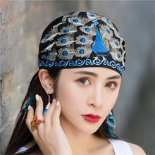 Load image into Gallery viewer, National style embroidered thin cotton and linen hat Women&#39;s hat Peacock embroidered hat Tie scarf hat
