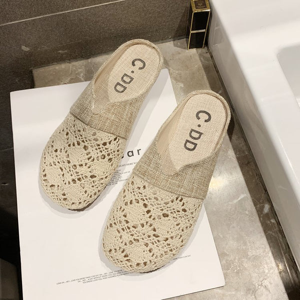Baotou slippers women's new summer fashion outerwear mesh flat bottomless lazy sandals