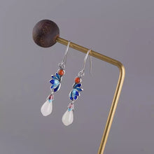 Load image into Gallery viewer, Cloisonne Earrings Female S925 Silver Retro Fashion Lotus Magnolia Flower Imitation Red Earrings
