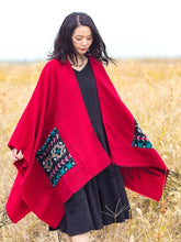 Load image into Gallery viewer, Open Fork Pockets Fethnic  Scarf Women with Spring and Autumn Outside with Air-conditioned Shawl Cloak
