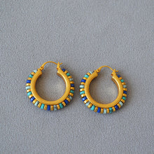 Load image into Gallery viewer, Brass Gold Plated Vintage Turquoise Beaded Statement Earrings
