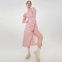 Load image into Gallery viewer, Bohemian idyllic Little Floral long sleeve split dress youth sweet little daisy print
