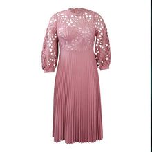 Load image into Gallery viewer, Large size lace crochet sexy openwork pleated dress dress
