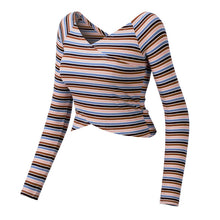 Load image into Gallery viewer, Striped slim yoga women&#39;s fitness yoga short T-shirt
