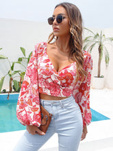 Load image into Gallery viewer, Spring and summer crossover V-neck print crop top chiffon
