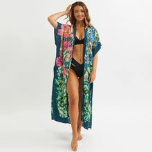 Load image into Gallery viewer, Polyester green printed beach blouse sexy cardigan loose sun protection bikini blouse
