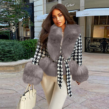 Load image into Gallery viewer, Short fur coat winter quilted thick slim-fit lace-up coat top
