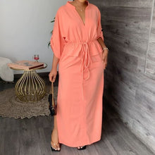 Load image into Gallery viewer, Women&#39;s casual fashion stand-up collar split length dress solid color dress
