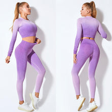 Load image into Gallery viewer, Yoga suit long sleeve suit women&#39;s seamless gradient fitness suit sports suit
