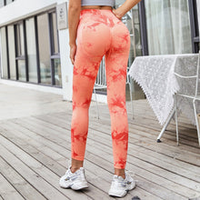 Load image into Gallery viewer, Tie-dye high-waist fitness yoga pants peach hips sports leggings quick-drying running cropped pants
