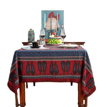 Load image into Gallery viewer, Bohemian cotton and linen printing table linen large pepper home coffee table red tassel rectangular tablecloth
