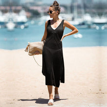 Load image into Gallery viewer, Solid color split camisole bikini beach blouse long beach skirt
